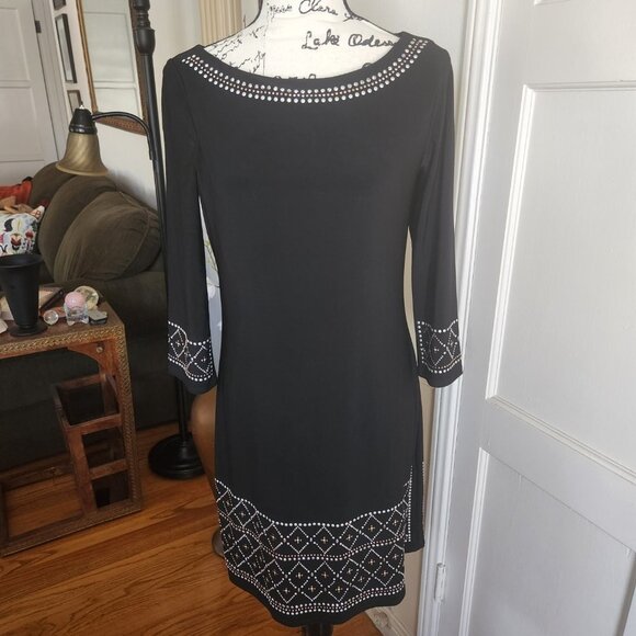 White House Black Market Black Dress with Silver and Brass Decoration Sz S - Picture 11 of 11